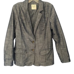 Chambray Blazer Women Size M Single-Breasted Button-Up Career Preppy